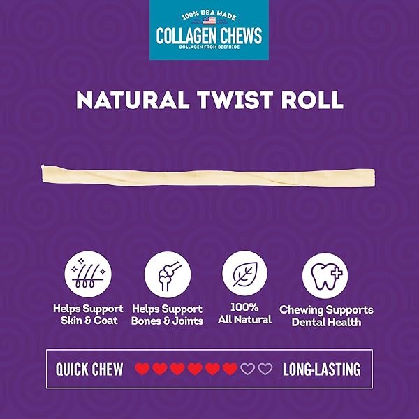 TREATLY USA COLLAGEN TWIST ROLLS 12-13″ DOG CHEW TREATS – NATURAL FLAVOR, 4 COUNT/1 PACK