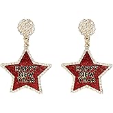 Happy New Year Earrings for Women Rhinestone Star Dangle Earrings Holiday Crystal Star Earrings Party New Year Jewelry Accessory
