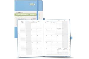 POPRUN Monthly Planner 2024-2025 ("8.5 X 6.25"), 18-Month Calendar Book (Jul.24 - Dce.25) with Monthly Tabs, Hardcover, Inner Pocket, 100GSM Thick Paper - Haze Blue