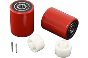 CARBO GLIDE Pallet Jack/Truck Load Wheels Set (2 pcs) 3" x 3.75" with Bearings ID 20mm Poly Tread Red