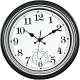 12-Inch Indoor/Outdoor Retro Silent Non-Ticking Waterproof Wall Clock with Thermometer,Battery Operated Quality Quartz Round 