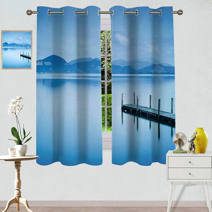 Summer Insulating Window Curtain, Wooden Pier Jetty Lake