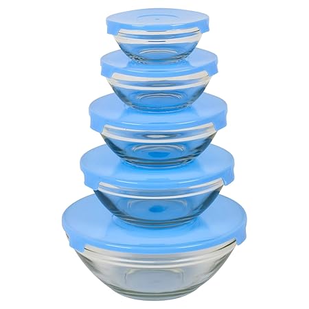 Juego de 5 cuencos de cristal con tapas, para almacenamiento de ...