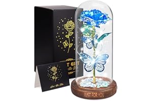 WOKEISE Light Up Rose Butterfly in Glass Dome, Christmas Birthday Gifts for Women, Anniversary Flower Lighted Roses Gifts for Wife,Mom, Grandma,Girlfriend,Girls,Sister-Blue