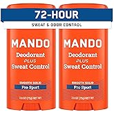 Mando Antiperspirant Deodorant Sweat and Odor Control for Men – Extra Strength Smooth Solid Stick – 72 Hour Performance – Baking Soda Free, Skin Safe – 2.6 oz – Pro Sport – Pack of 2
