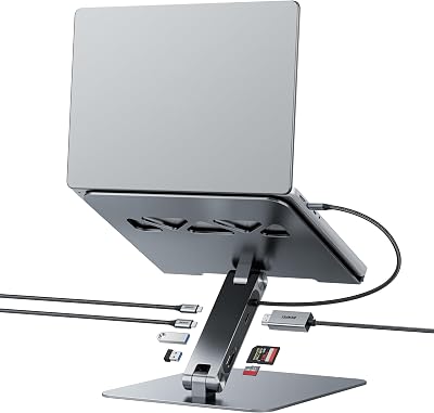 Laptop Ständer mit 7-in-1 USB C Dockingstation – HDMI (4K@60Hz), 1×SD& 1×Micro SD Kartenleser, 100W Power Delivery, 10Gbps (1×USB-C & 2×USB-A 3.2) – Für MacBook Pro/Air iPad Pro XPS & ThinkPad