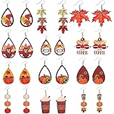 24PCS Thanksgiving Earrings Set Autumn Fall Earrings for Women, Wooden Maple Leaf Sunflower, Turkey, Pumpkin Earrings-Thanksgiving Jewelry Gifts Decor