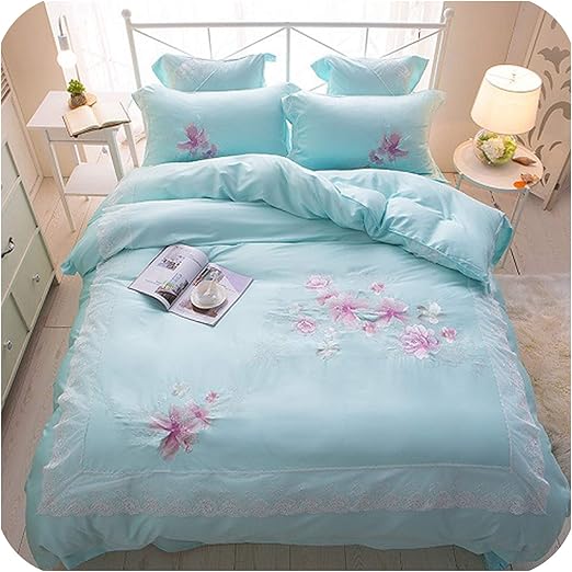 Amazon Com Chinese Tencel Embroidered Bedding Set King Queen Size Bed Set Soft Summer Duvet Cover Set Bed Sheet Set Pillowcases 3 Queen 6pcs Home Kitchen