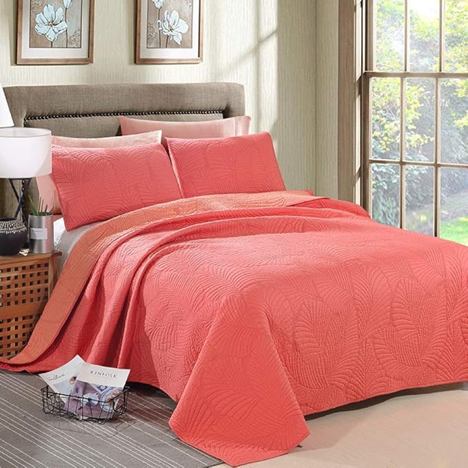 Red Quilted Bedspread Bed Cover Cotton Patchwork Duvets Family Quilt