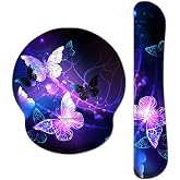 RICHEN Keyboard Wrist Rest and Mouse Pad with Wrist Support, Memory Foam Set for Gaming and Office, Comfortable &amp; Lightweight for Easy Typing &amp; Pain Relief (White Butterflies)