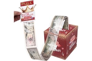 THOOKE Happy Birthday Money Box for Cash Gift Pull, Red Gold Surprise Explosion Holder with Card & 45Pcs Plastic Bags with Adhesive, Unique DIY Money Roll Ideas for Women/Kids/Adults/Friends/Girls