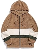 ZAFUL Men's Color Block Patchwork Fuzzy Sherpa Pullover Drawstring Hoodie Sweatshirt