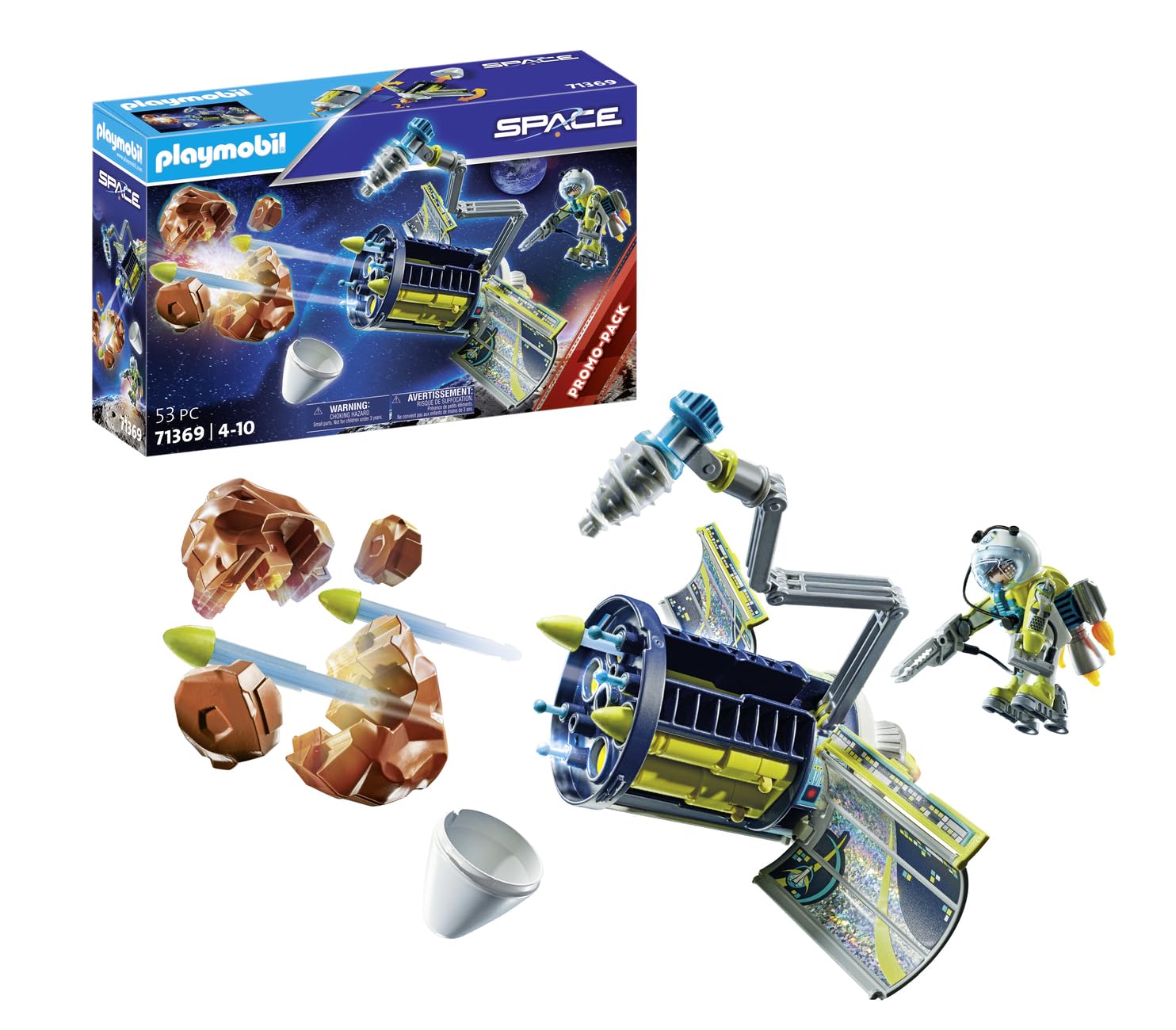 Playmobil 71369 Space Meteoroid Destroyer, Space Flight, swivelling articulated arm and firing cannons, fun imaginative role-play, playset suitable for children ages 4+