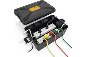 Safewayfire Outdoor Electrical Box Waterproof, Outdoor Extension Cord Cover Box, IP54 Level Waterproof Connection Box, Protect Power Strip, Outlet, Socket, Plug, Timer, Holiday Light Decoration, Black