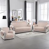 TAOCOCO 2 Seater Sofa Cover Khaki Storage Pockets Anti Slip Washable Protector view 6