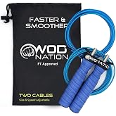 WOD Nation Attack Speed Jump Rope : Adjustable Jumping Ropes : Unique Two Cable Skipping Workout System : One Thick and One Light 11 Foot Cable : Perfect for Double Unders : Men and Women