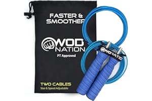 WOD Nation Attack Speed Jump Rope : Adjustable Jumping Ropes : Unique Two Cable Skipping Workout System : One Thick and One Light 11 Foot Cable : Perfect for Double Unders : Men and Women