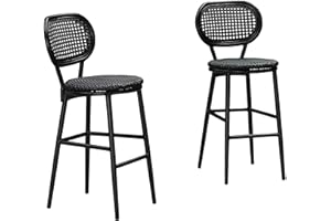 PURPLE LEAF Bar Stools Set of 2 Patio Rattan Counter Height Barstools Modern Aluminum Stools with Back for Pool Garden Kitchen Island Outdoor Bar Chairs, Black