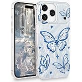 L-FADNUT for iPhone 17 Pro Case for Women Girls Shiny Silver Butterfly Design,Cute Trendy Soft Slim TPU Shockproof Protective Phone Case Cover for iPhone 17 Pro 6.3 Inch, Aesthetic Light Blue