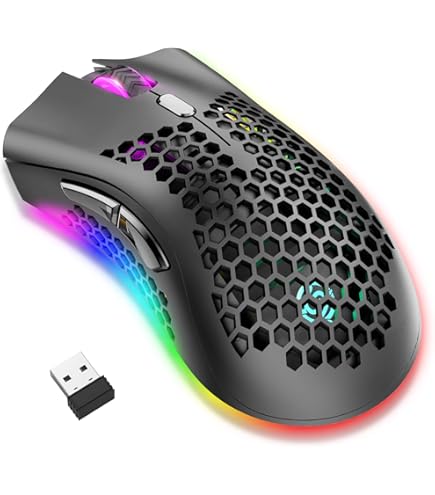 Wireless Gaming Mouse,Computer Mouse with Honeycomb Shell,11 RGB