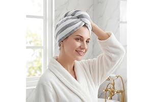 Soft Hair Turban Towel, Hair Drying Towel Wrap, Button for Absorbent Quick Dry Hair Turban Microfiber Hair Towels with Women 