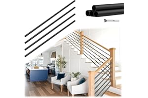 Wqeya 8 Pack 8 FT x 5/8 inch Iron Horizontal Balusters for Staircase Interior, Round Stair Balusters with Drill Bit, Matte Black Hollow Spindles for Staircase Indoor Lofts Hallway