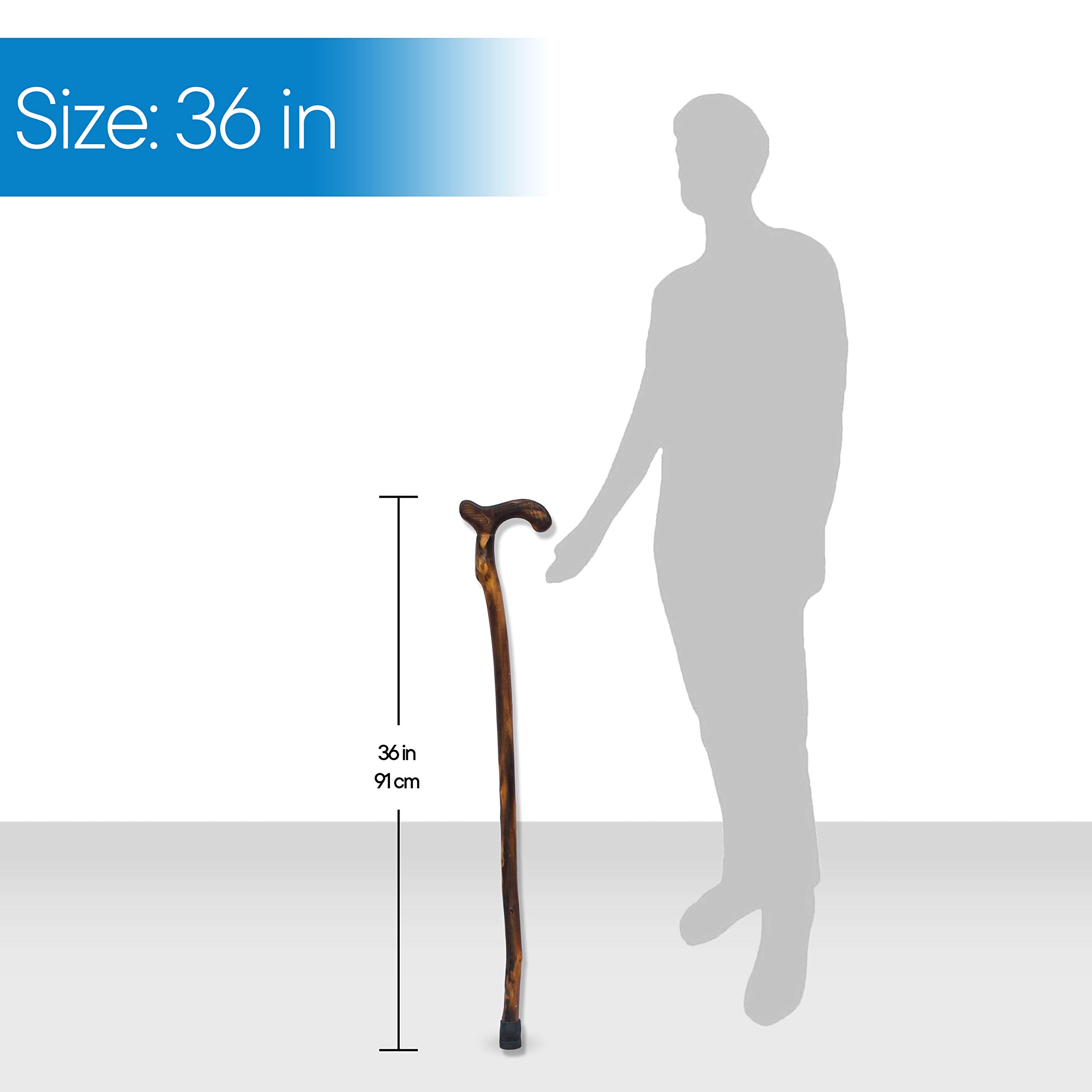 RMS Wood Cane - 36 Inch Natural Wood Walking Stick - Handcrafted Wooden Offset Canes and Walking Canes for Men or Women