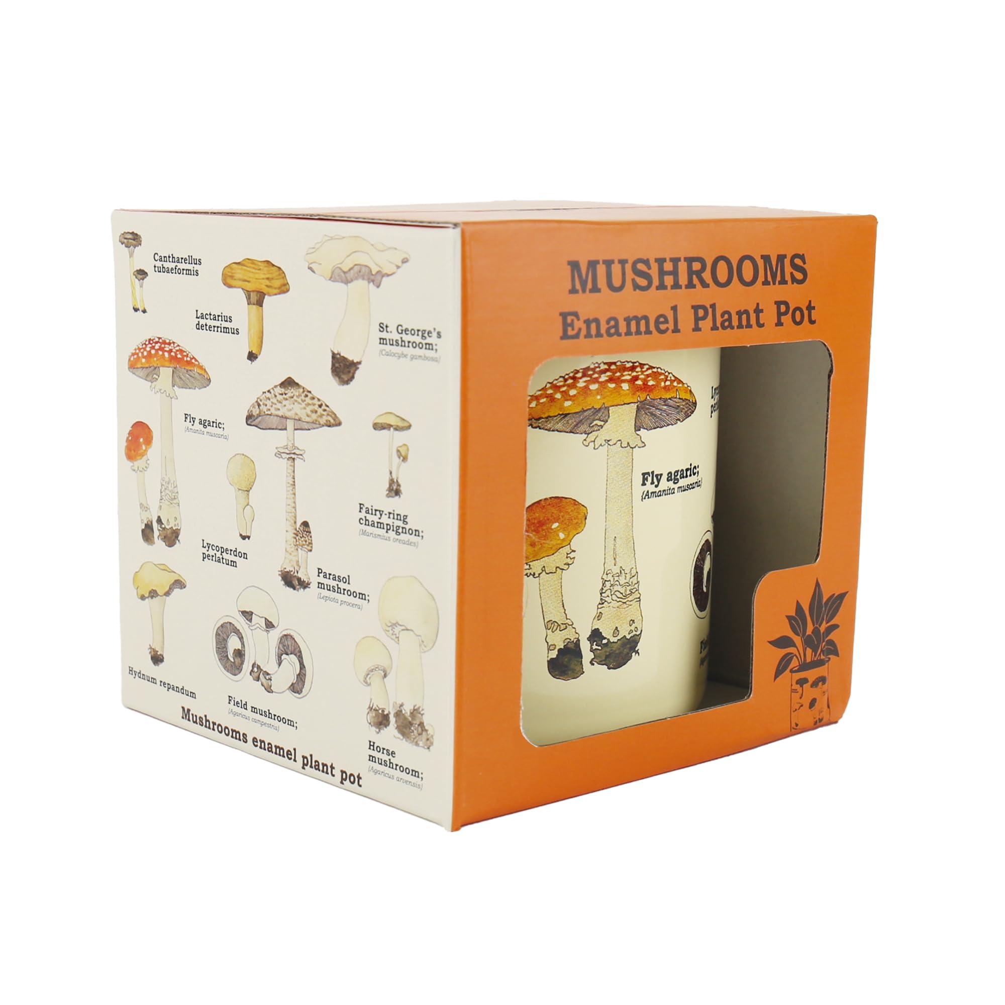 Gift Republic Mushroom Enamel Plant Pot Cream Metal Planter with Orange Rim Garden & Indoor Plant Decor Gift Boxed Perfect for Plant Lovers & Gardeners
