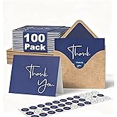 XXINMOH 100 Pack Thank You Cards With Envelopes Bulk Set & Stickers - 4x6 inch Blank Thank You Notes Bulk Box Set - Large Note Card Small Business, Wedding, Baby Shower & Bridal Shower - Navy Blue