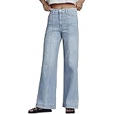 Allimy Womens High Waist Front Seamed High Rise Wide-Leg Jeans Straight Leg Loose Washed Long Full Length Jeans