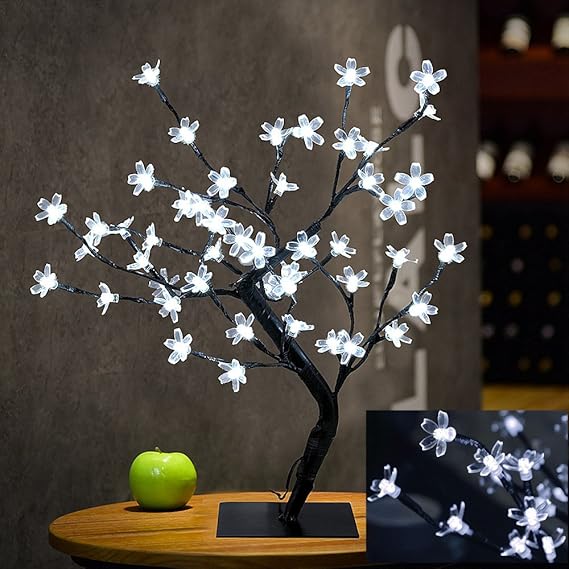 Bonsai Tree Light Cherry Blossom Table Lamp, 48LED Flexible Branches
