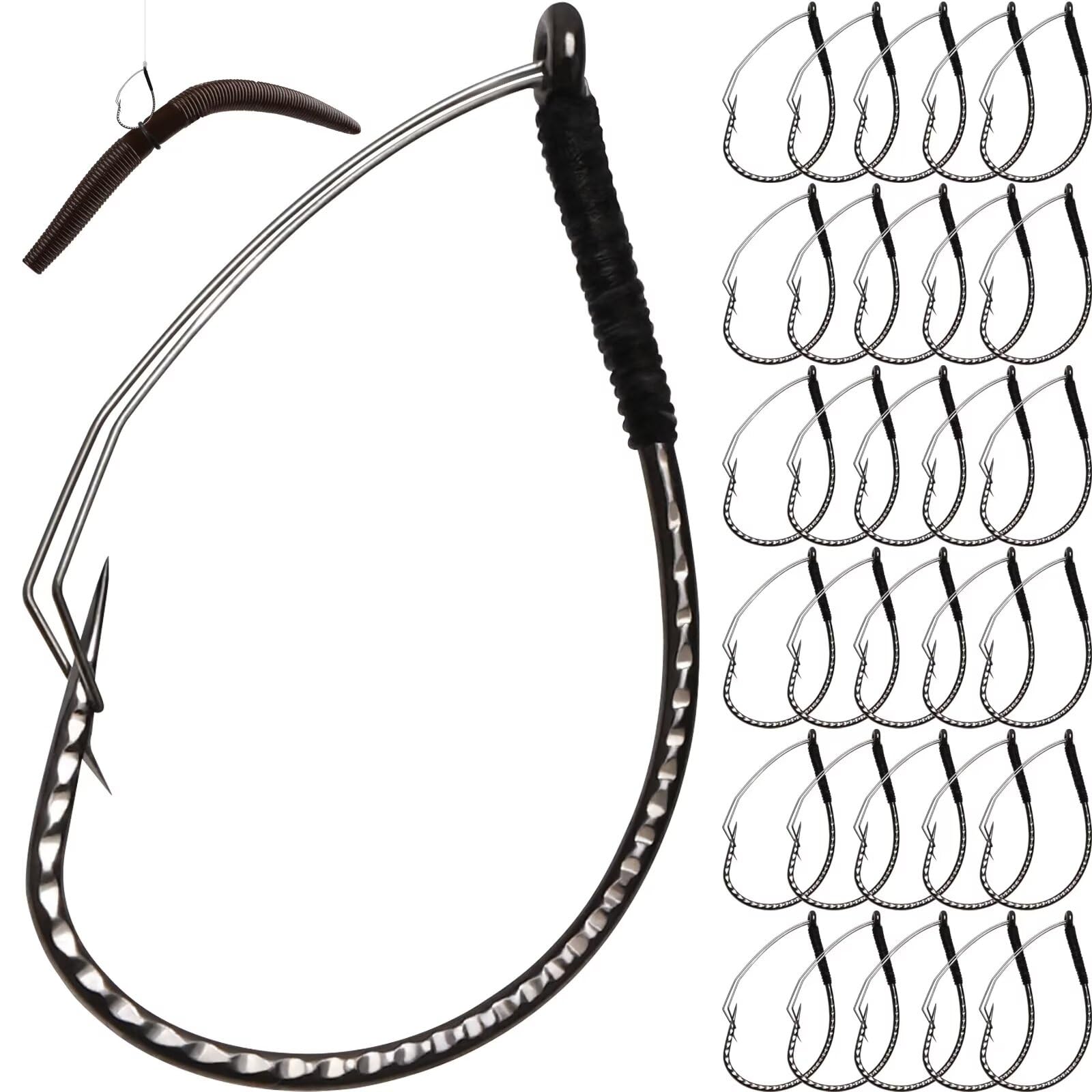 Dovesun 30PCS Fishing Hooks Weedless Hooks Wacky Rig Hooks Worm for Bass Fishing Sizes1/0 Wide Gap Wacky Hooks for Noke Rig No Sinker Rig Wacky Rig with Soft Worm Baits