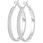 OOOPEL Large Rhinestone Hoops Sparkly Big CZ Hoop Earrings for Women Non Tarnish 925 Sterling Silver/Gold Plated Rhinestone Earrings for Sensitive Ears 20/30/40/50/60/70mm