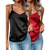 Zeagoo Silk Camisole Tops for Women 2026 V Neck Satin Tank Top Spaghetti Strap Cross Back Sleeveless Summer Blouses