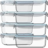 Razab 16 Pc (Set of 8) 30 Oz Glass Meal Prep Containers with Lids, Airtight Large Glass Food Storage Containers, Reusable Lea