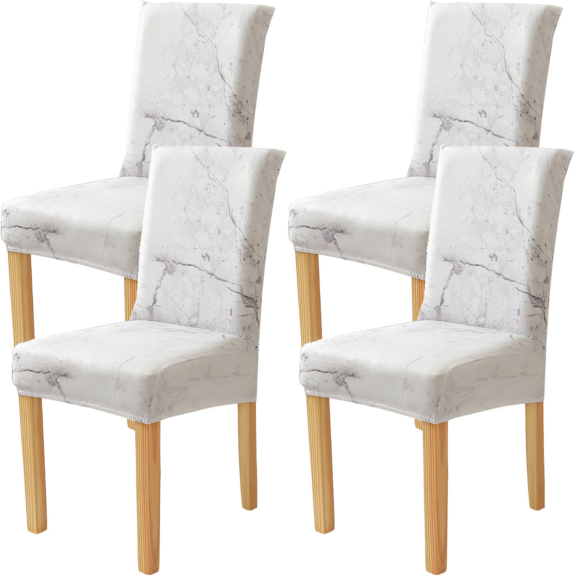 Xundefeng Dining Chair Covers Set of 4 Stretch Slipcovers Elastic Chairs Cover for Kitchen Dining Room Marble Off White