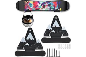 SYAGNOS 2pcs Snowboard Wall Mount with Hooks, Snowboard Skateboard Hanging Wall Rack, Garage Storage Brackets, Snowboard Display Stand, Wall Art (Black＆White)