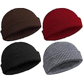 Nfvjfxz 4 Pieces Trawler Beanie Watch Warm Roll Up Edge Skullcap Winter Hats Knit Hats Fisherman Beanie for Men Women
