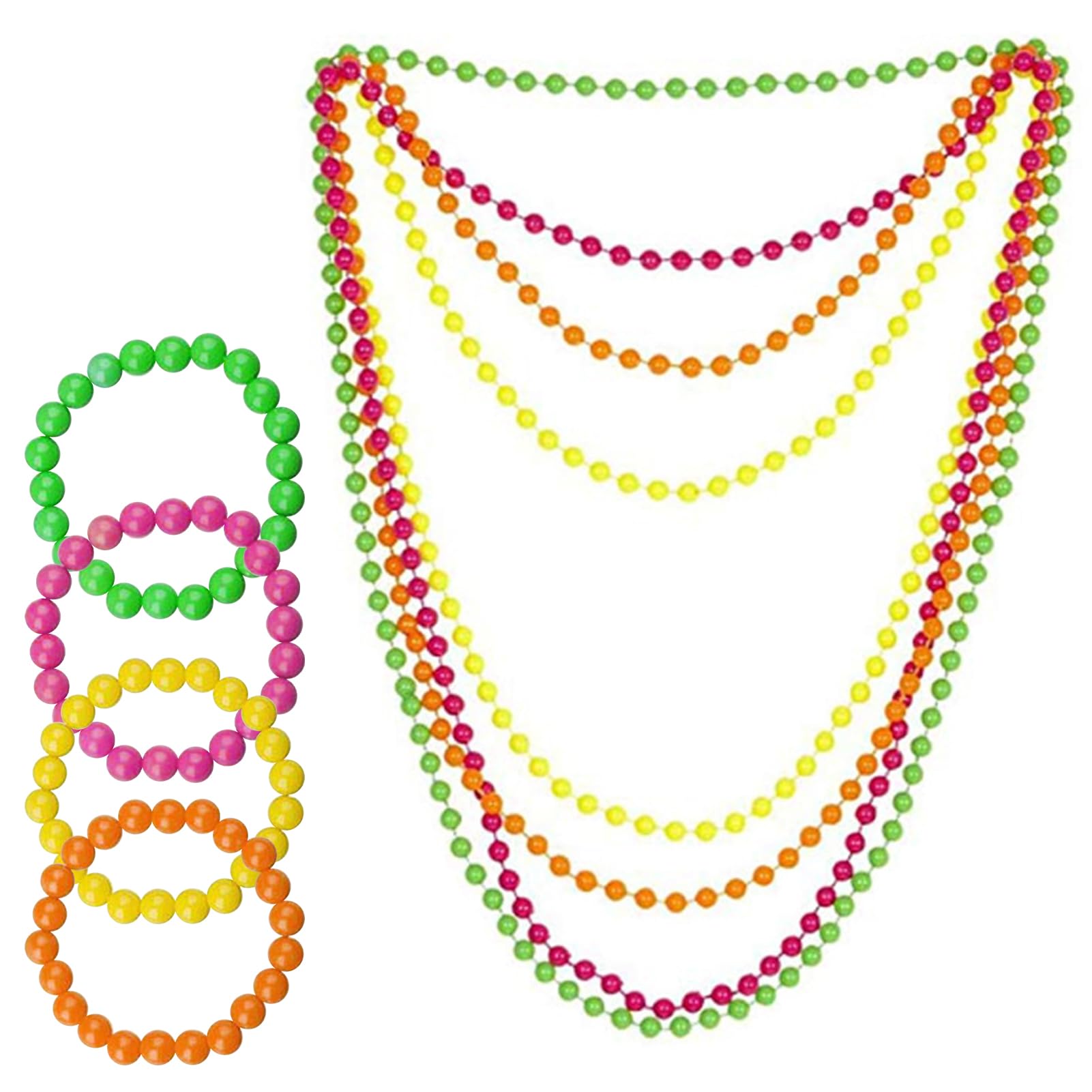 Gurfzcyuoo Neon Bracelets Necklace 8 PCS, 80s Bead Necklace Neon Party Accessories, 80s Fancy Dress for Women Bead Mardi Gras Necklaces Bracelets, Ideal for Festivals, Raves & UV Parties