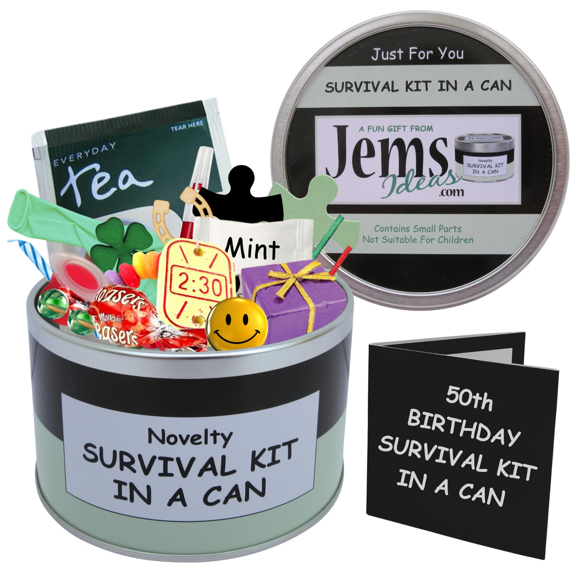 50th Birthday Survival Kit in a Can Gift – Novelty Funny Happy 50th Birthday Gifts for Men or Women – Humorous Keepsake & Fun Present for Friends, Family or Colleagues (Black/Mint)