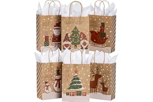 Loveinside Christmas Gift Bags with Tissue Paper and Six Designs for Christmas, Holiday and Party - 6" x 3" x 8", 24 Pcs - Red and Green