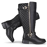 Chicblooms Women's Extra Wide Calf Knee High Riding Boots Retro Double Buckle Chic Style Fall Boots