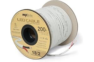 MAXBRITE 18AWG LED Cable/Speaker Wire 2 Conductor in-Wall Plenum Rated Jacketed, Low Voltage Wiring, UL Class 2 Certified - 200 ft Spool