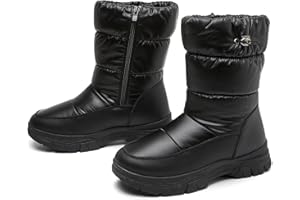 POVOGER Womens Winter Boots Snow Boots For Women Black Mid Calf Platform Boots Warm Fur Fashion Slip On Boots