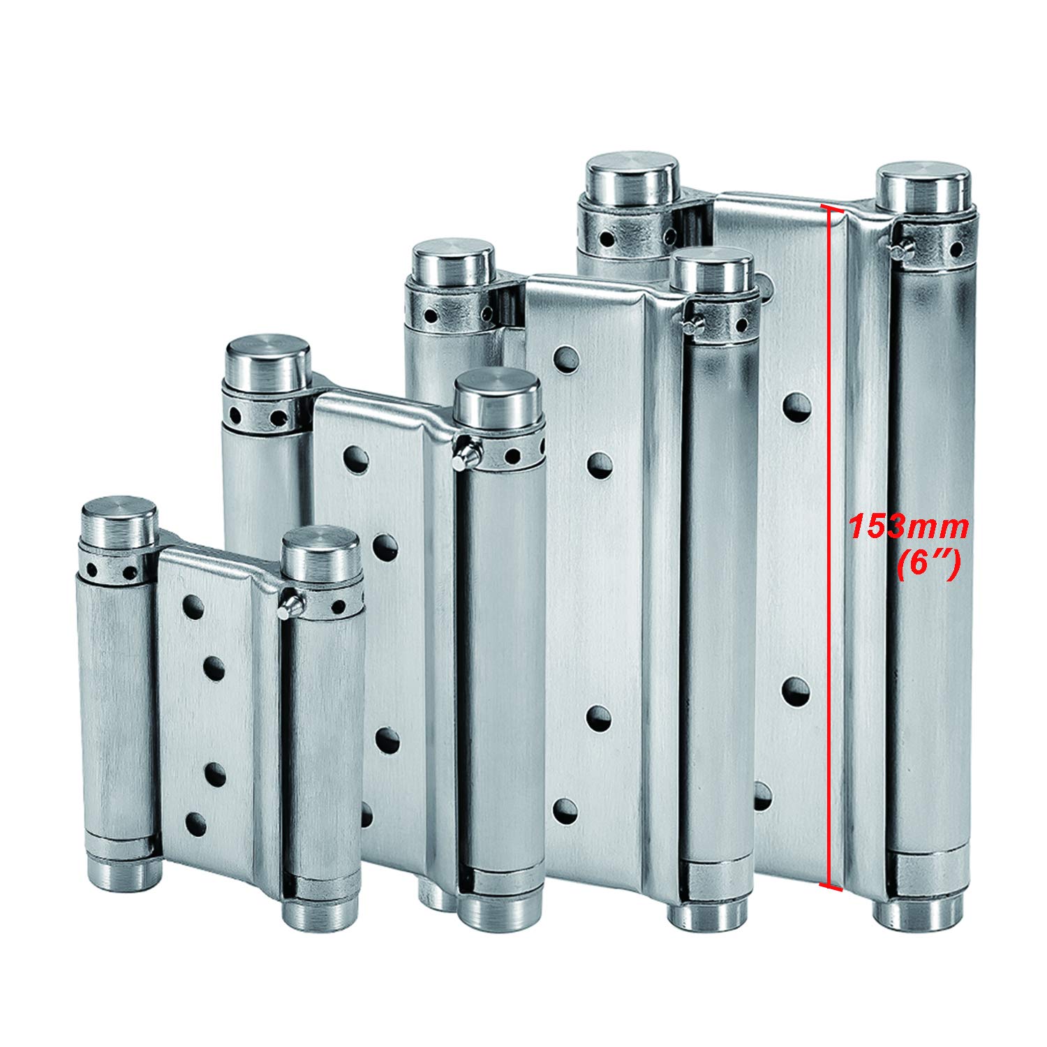LOOTICH Heavy Duty Double Action Stainless Steel Spring Hinges 6” (153mm) Self Closing for Swing Doors Freegate Saloon Cafe Bar Counter Door Load Capacity 30kg Satin (2 PCS)