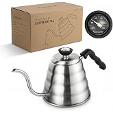 1.2L 40oz Stainless Steel Gooseneck Kettle with Thermometer for Stovetop | Long Spout Precision Pour Over Kettle, Comes with 40 Filters, Ideal for Drip Coffee and Tea Brewing