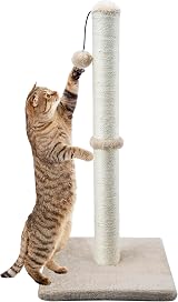 Dimaka 29 Inch Tall Cat Scratching Post Sisal Rope Plush Brown view 1