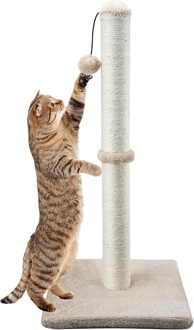 Dimaka 29 Inch Tall Cat Scratching Post Sisal Rope Plush Brown