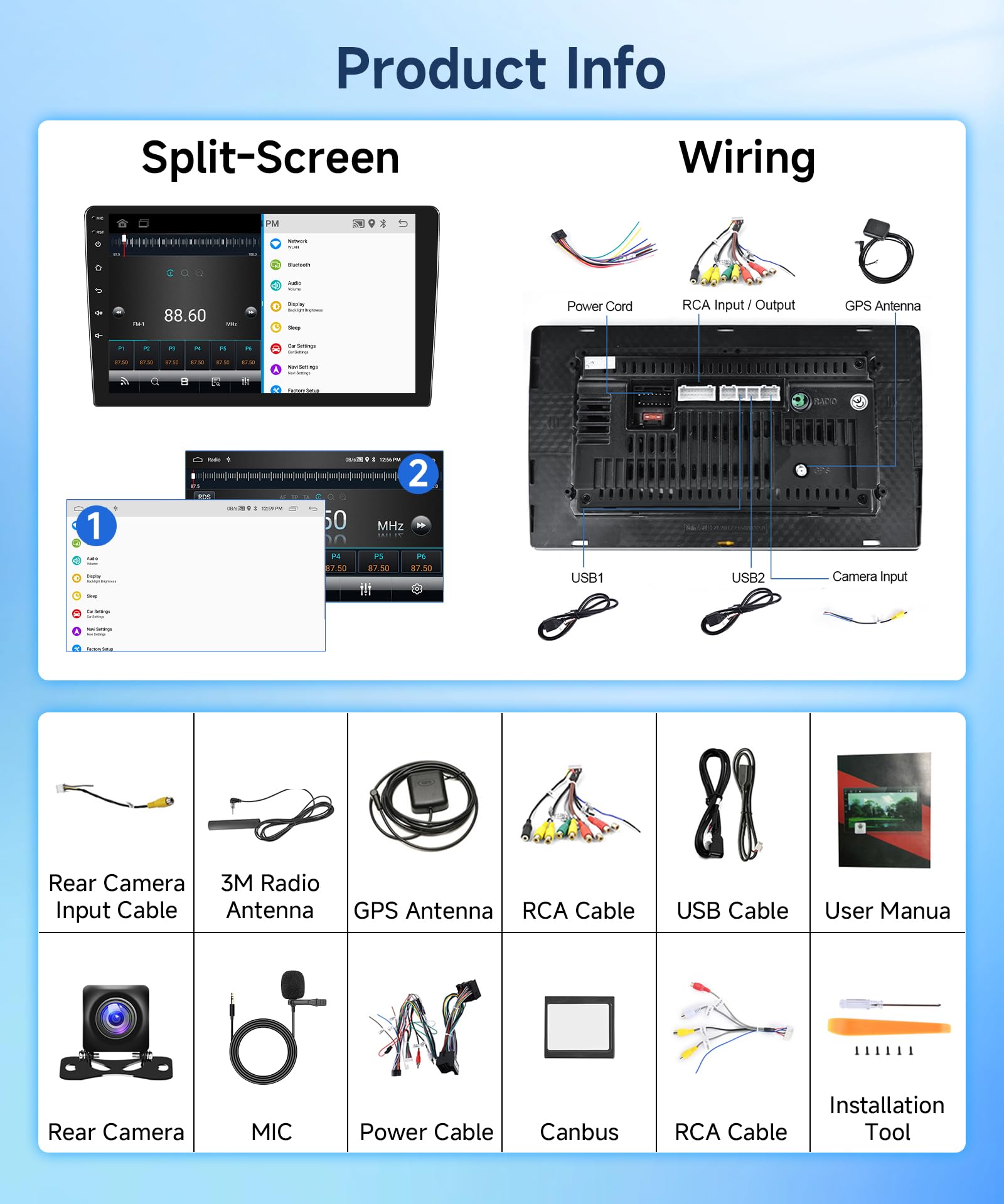 2G+64G Android Car Radio Stereo Wireless Carplay Android auto for Mercedes Benz C-Class C180 C200 C230 C250 C300 C350 W204 S204 2006-2011, Rimoody 9 inch Touchscreen GPS WiFi BT FM Backup Camera