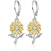HELORET Flower Earrings Daisy/Sunflower Leverback Earrings Dainty Flower Drop Dangle Earrings Jewelry for Women Birthday